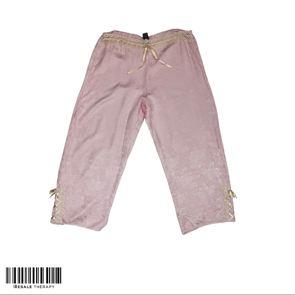 Pink silk and lace pajama pants